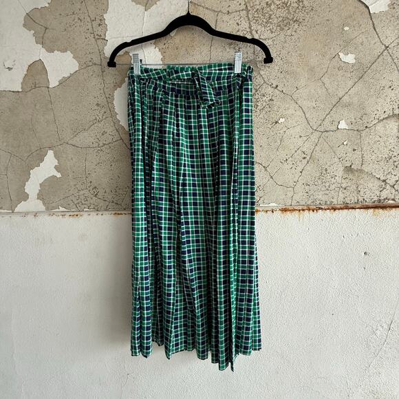 Vintage Midi Skirt Preppy Plaid High Waist Belted Tartan Country Club Academia - Picture 1 of 5